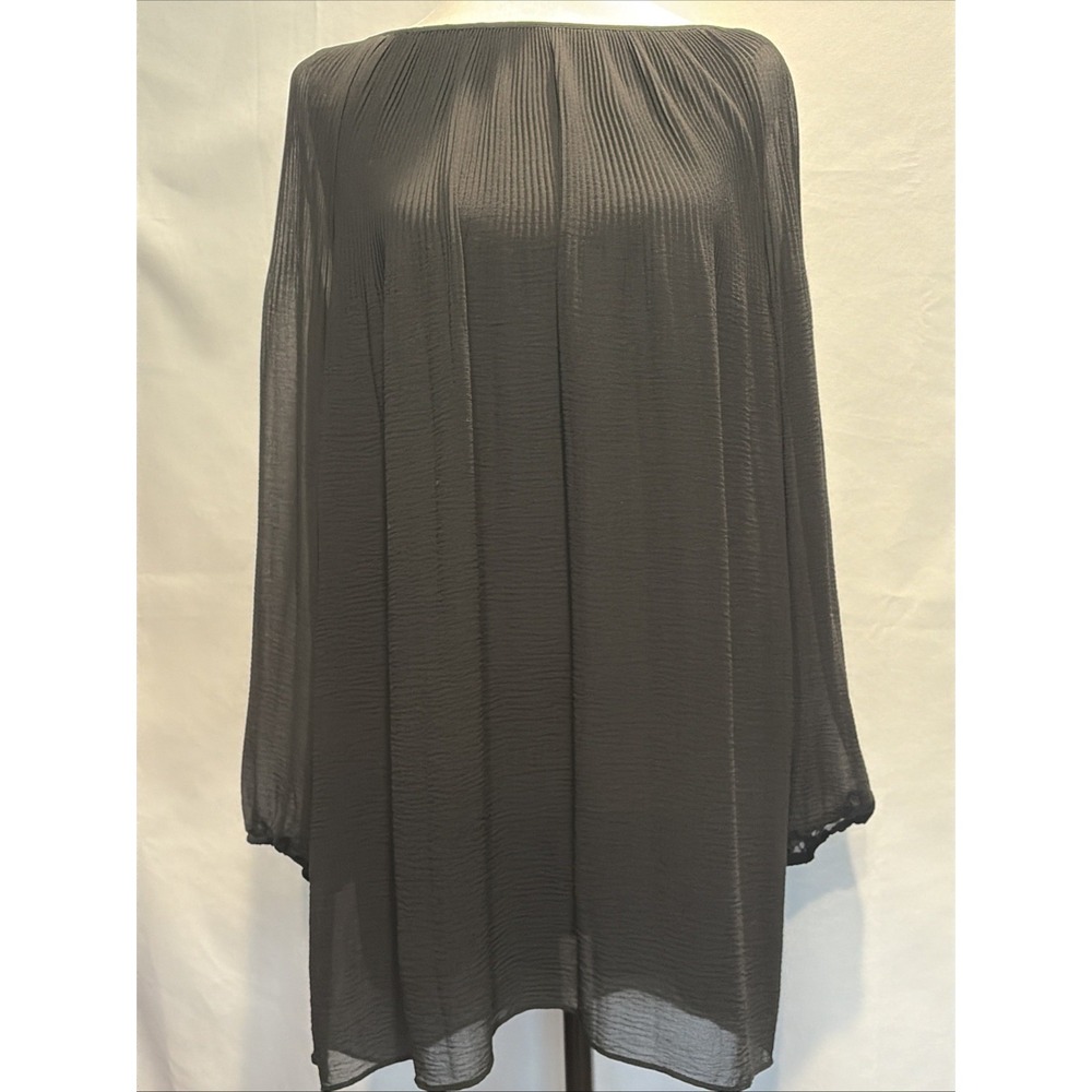 Max Studio Black Pleated Balloon Sleeve Keyhole Back Tunic Dress XL Cocktail